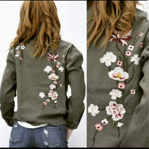 Roly Poly floral embroidered button up jacket green multicolor small - Picture 6 of 8